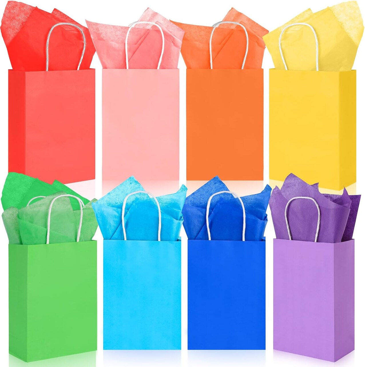 24-Pack Small Gift Bags with Handles & Tissue Paper – 5.5x2.75x7.8 Inch Goodie Bags in 8 Rainbow Colors for Birthdays, Weddings, Christmas & Parties (mixing-colored)